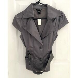 Contempo Womens Gray Short Sleeve Belted Blazer Top Puff Sleeve Size M